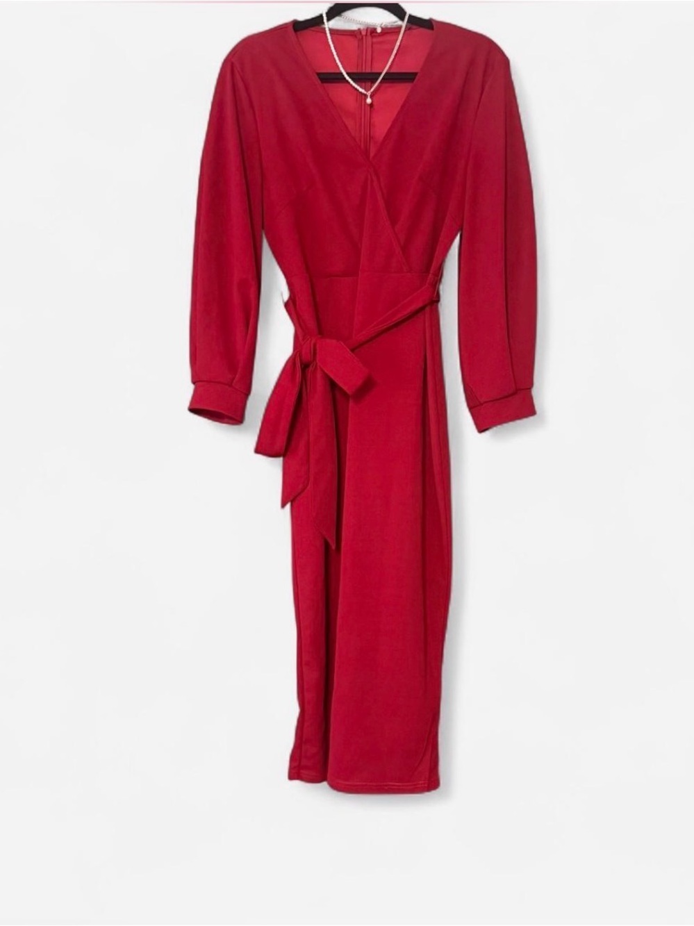 Wrap-Style Dress Tie Waist long sleeve maxi V-neck xl slit womens long dress 0X
